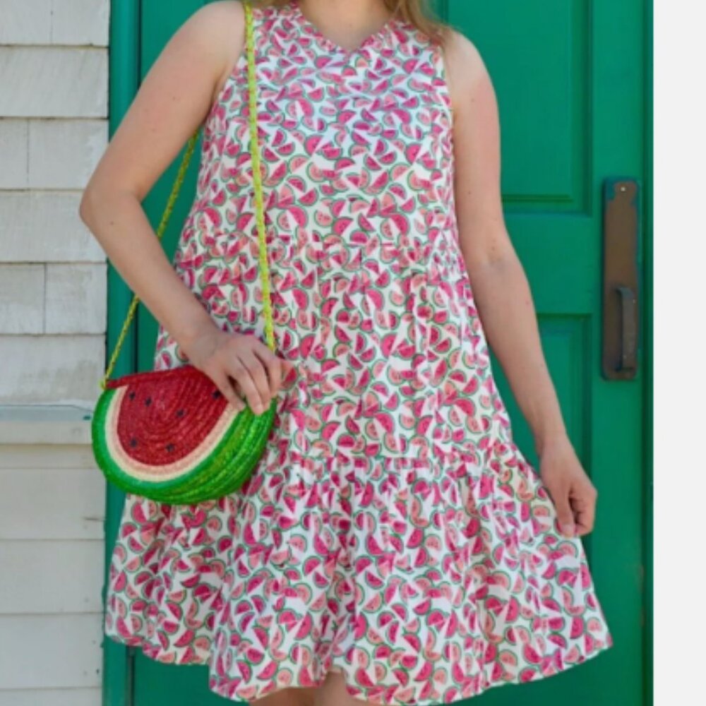 J Crew Dress New Women sz 0 Cotton Pockets fruit novelty print pink